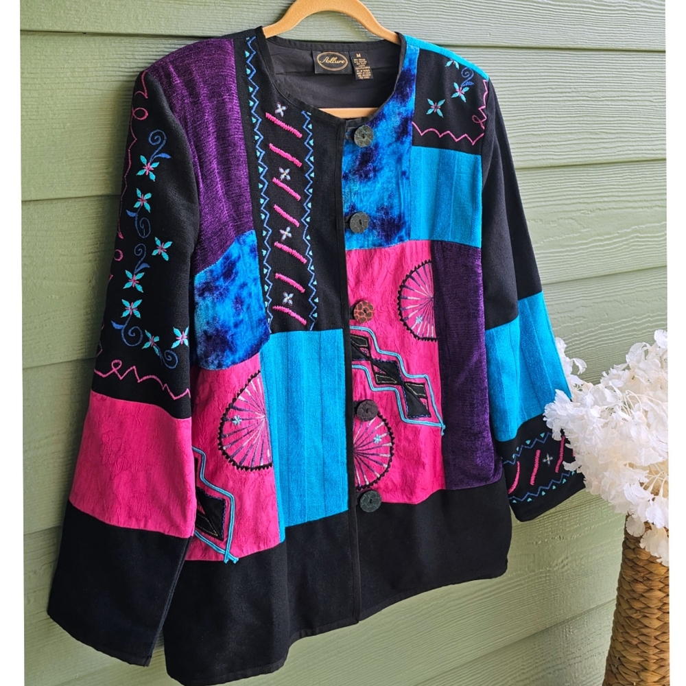 Vintage 80-90's Allure Colorful Art Patchwork Bohemian Jacket